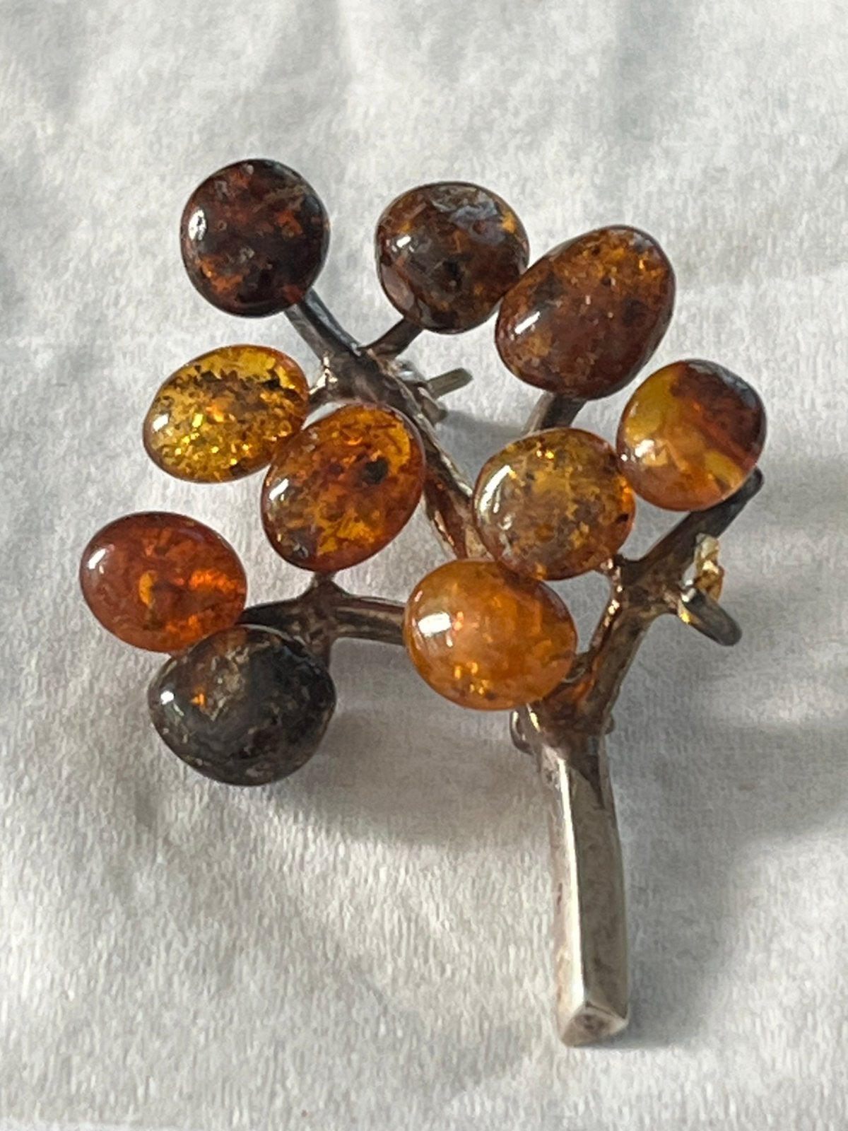 Vintage sterling zilveren broche met barnsteen 4 x 3, Verzenden, Zo goed als nieuw, Zilver