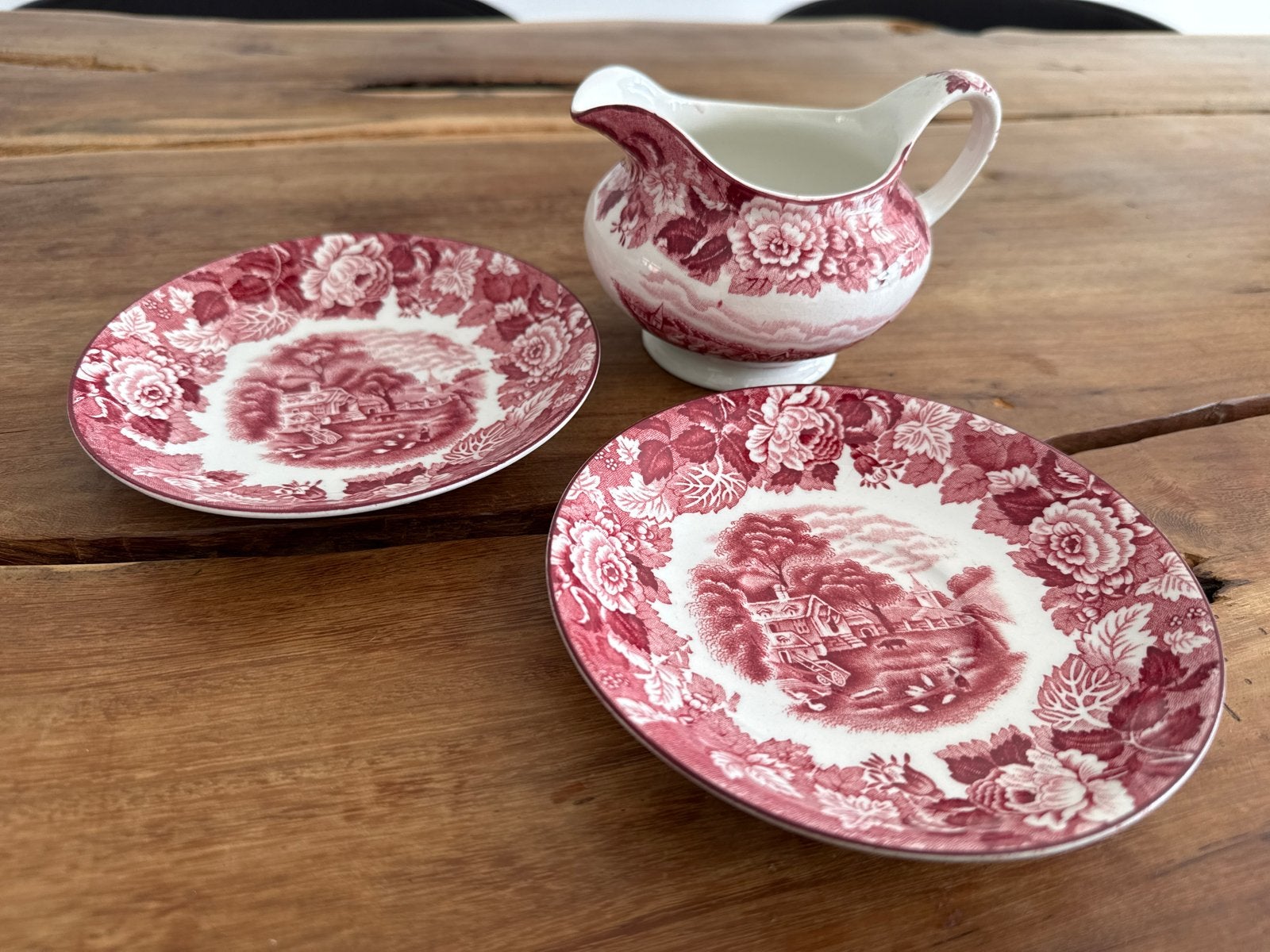 Vintage Woods Ware English Scenery Melkkannetje en Schotels, Antiek en Kunst, Antiek | Servies los, Ophalen of Verzenden