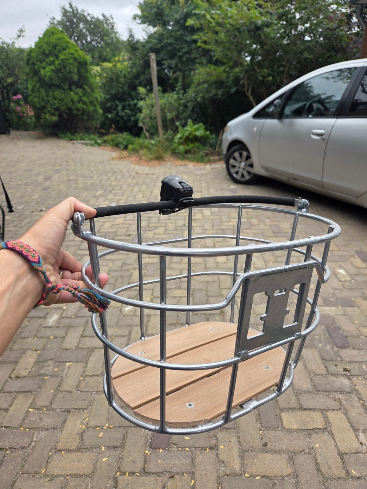 Stevige fietsmand met houten bodem, Ophalen of Verzenden, Zo goed als nieuw, Fietsmand, Stuurbevestiging