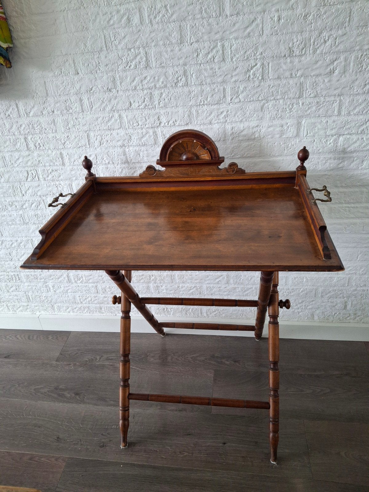 Antiek opklapbaar theetafeltje, Ophalen, Gebruikt, 55 tot 75 cm, 60 cm of meer