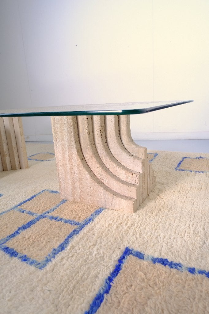 Salontafel (Bijzet, Scarpa, travertijn, marmer), Ophalen, Vintage, mid century, 100 tot 150 cm, 50 tot 100 cm