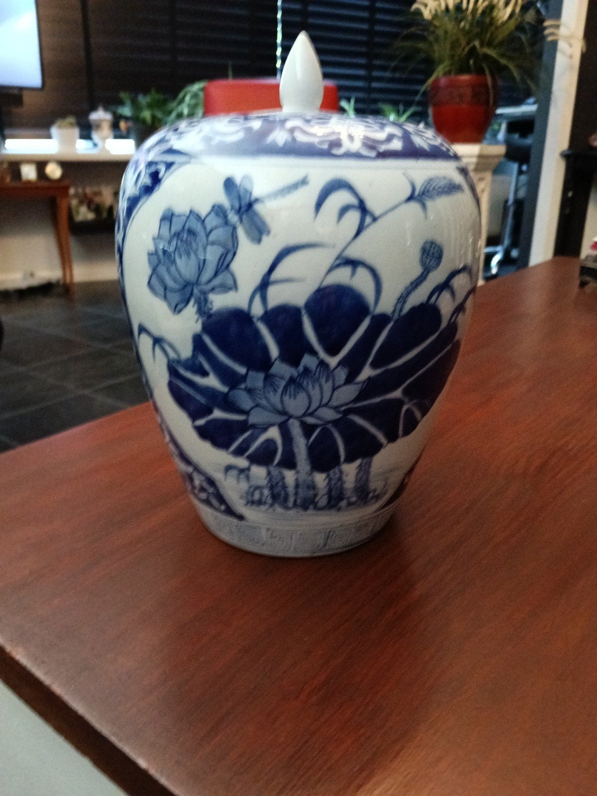 Prachtige Chinese gemberpot blauw-wit met lotusdecor, Antiek en Kunst, Ophalen