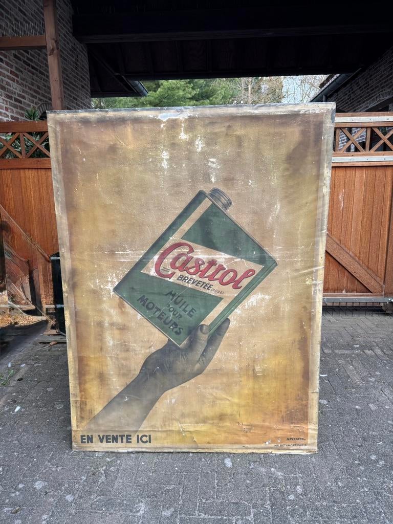 Uniek Reclamebord CASTROL - Linnen op zink - 160 x 120 cm !, Ophalen, Gebruikt, Reclamebord