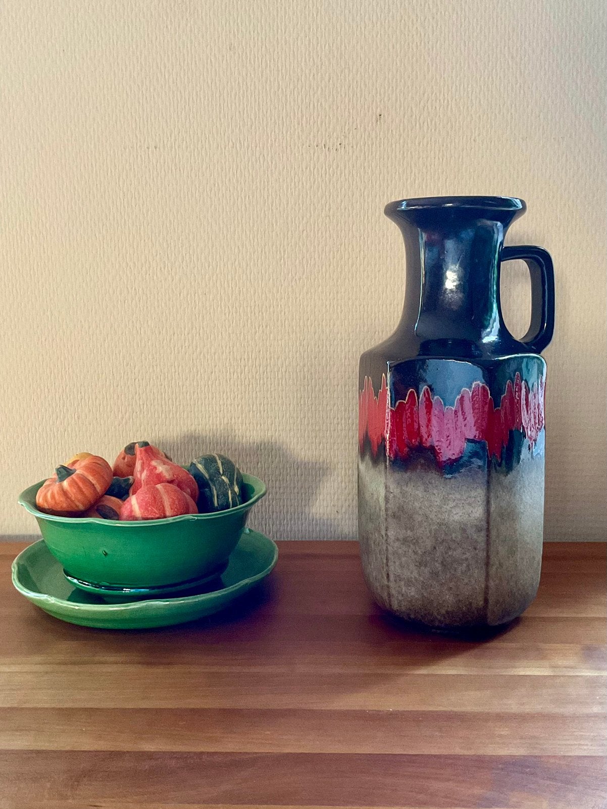 Scheurich keramiek handvatvaas uit de jaren 50/60, Huis en Inrichting, 28 cm, Gebruikt, Meerkleurig, Ophalen of Verzenden
