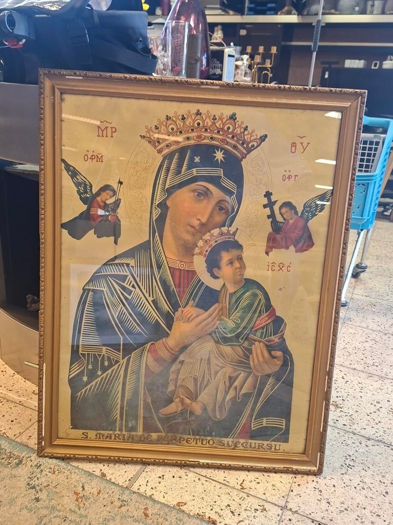 Antieke icoon: Onze Lieve Vrouw van Altijddurende Bijstand, Antiek en Kunst, Antiek | Religie, Ophalen of Verzenden