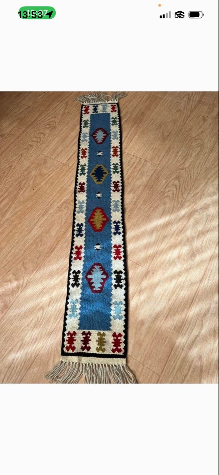 Handgeweven Loper - Blauw met Geometrische Patronen, Minder dan 50 cm, 100 tot 150 cm, Blauw, Ophalen of Verzenden