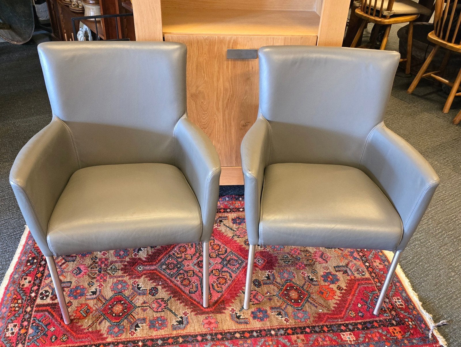 Montèl eetkamerstoelen leren Montel fauteuils grijs, Ophalen, Gebruikt, Twee, Nvt