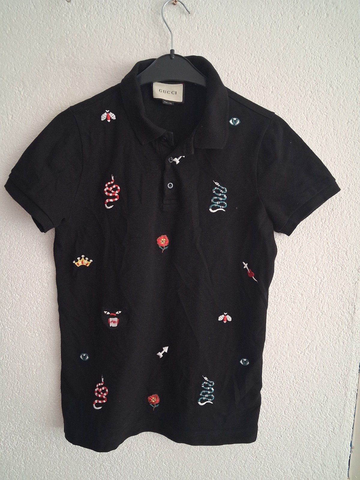 Gucci Polo Shirt met Geborduurde Motieven Maat M, Maat 48/50 (M), Zwart, Ophalen of Verzenden, Zo goed als nieuw