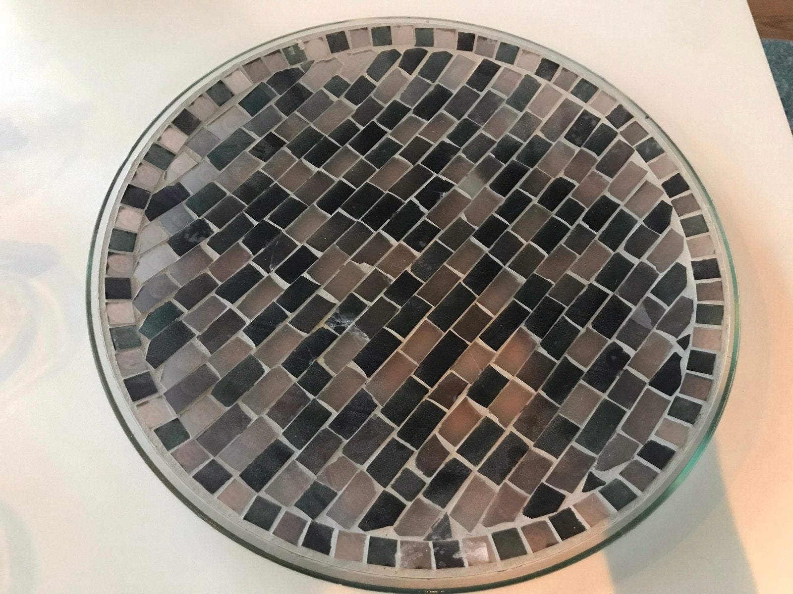 Glazen mozaïek schaal grijs beige paars bruin glas, Schaal, Rond, Ophalen of Verzenden, Glas