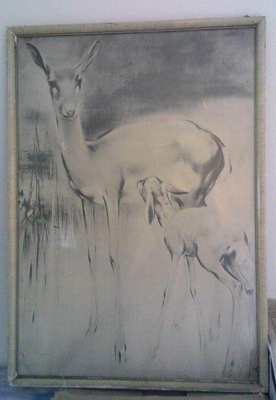 Brocante Lijst met hertjes van,Han van Meegeren ca.42x60cm, Ophalen