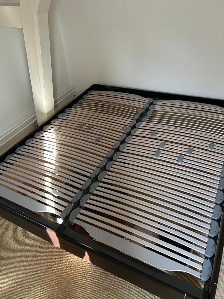 Auping auronde 2 persoonsbed met Eastborn lattenbodems, Ophalen, Gebruikt, Bruin, Tweepersoons