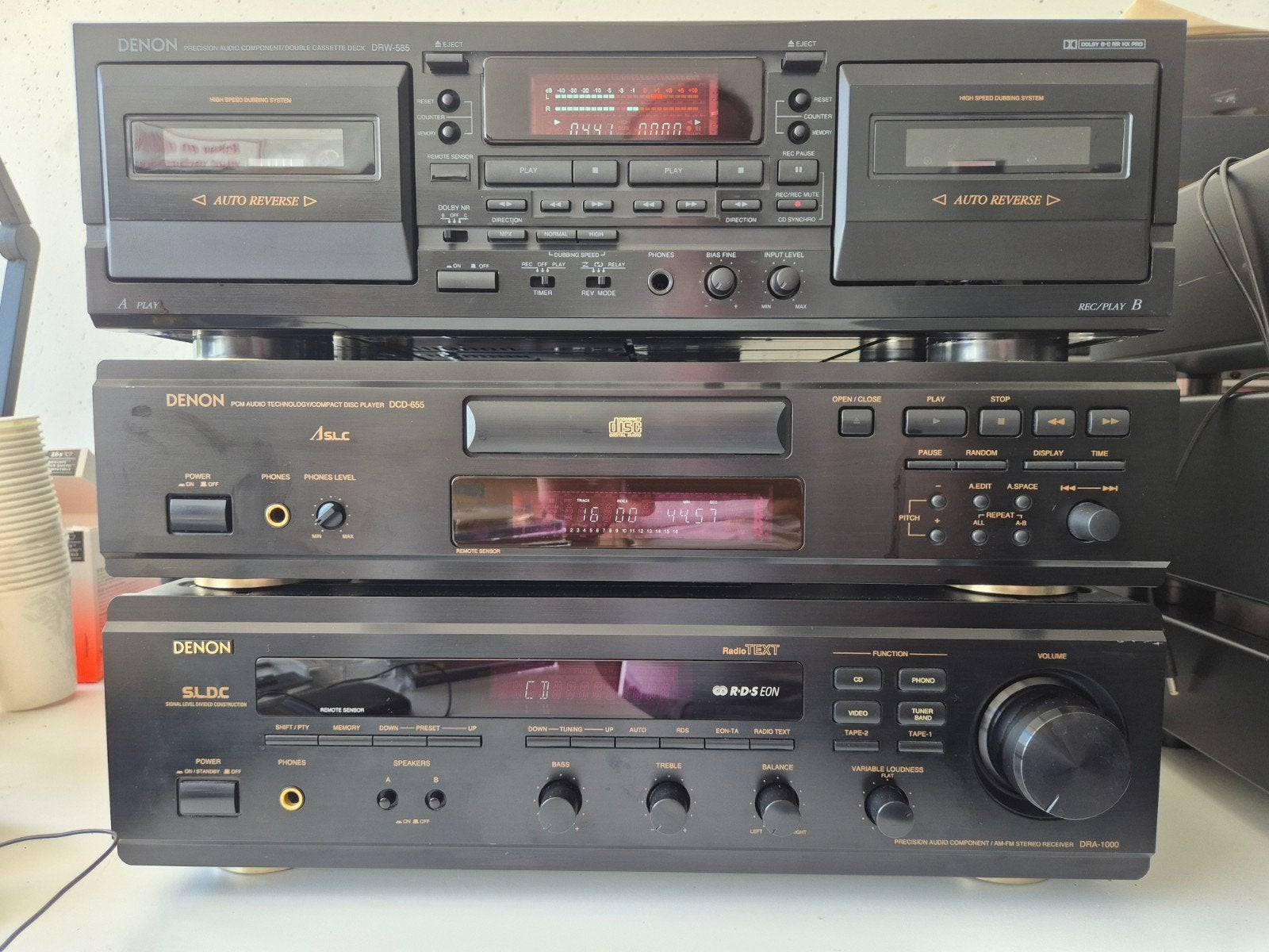 Denon DRA-1000, DCD-655, DRW-582 set, Tuner of Radio, Denon, Zo goed als nieuw, Losse componenten