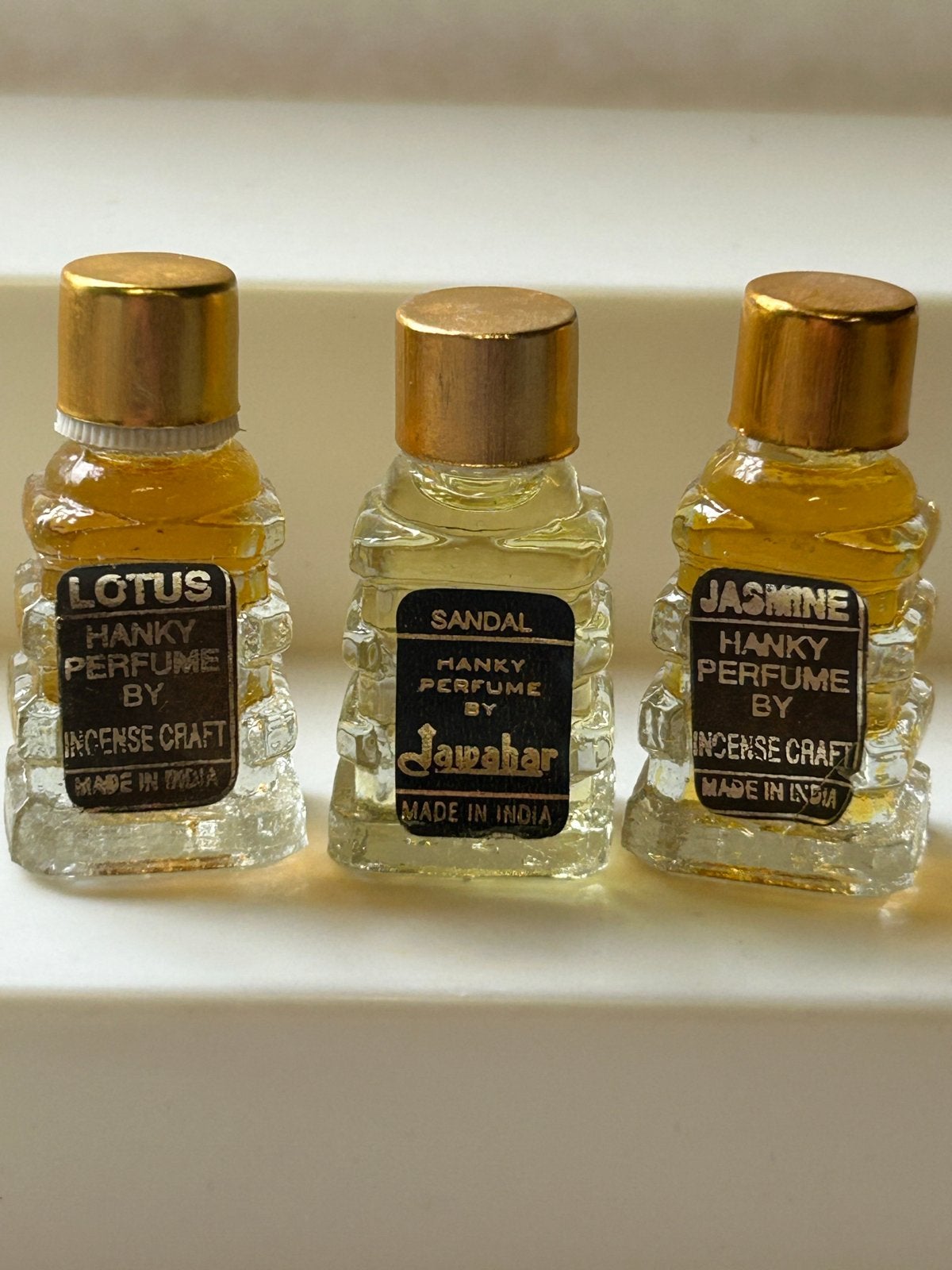 Hanky Perfume Miniaturen: Lotus, Jasmijn, Sandal, Verzenden, Zo goed als nieuw