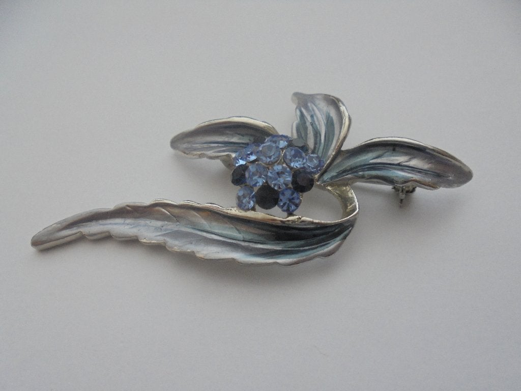 Vintage broche geémailleerde bloemenbroche, Overige materialen, Blauw, Ophalen of Verzenden, Zo goed als nieuw
