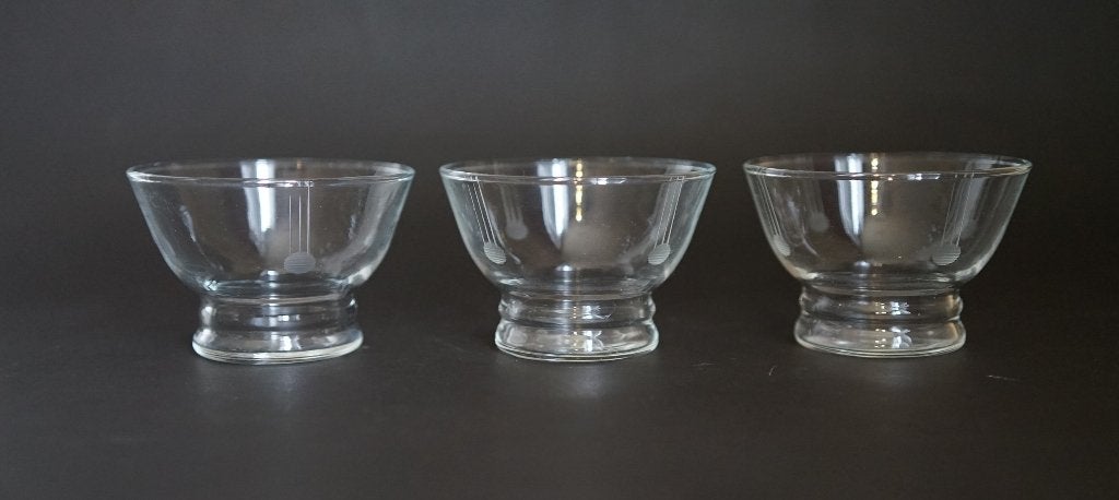 vintage antiek 3x dessert fruit geslepen glas kom Leerdam?, Ophalen of Verzenden