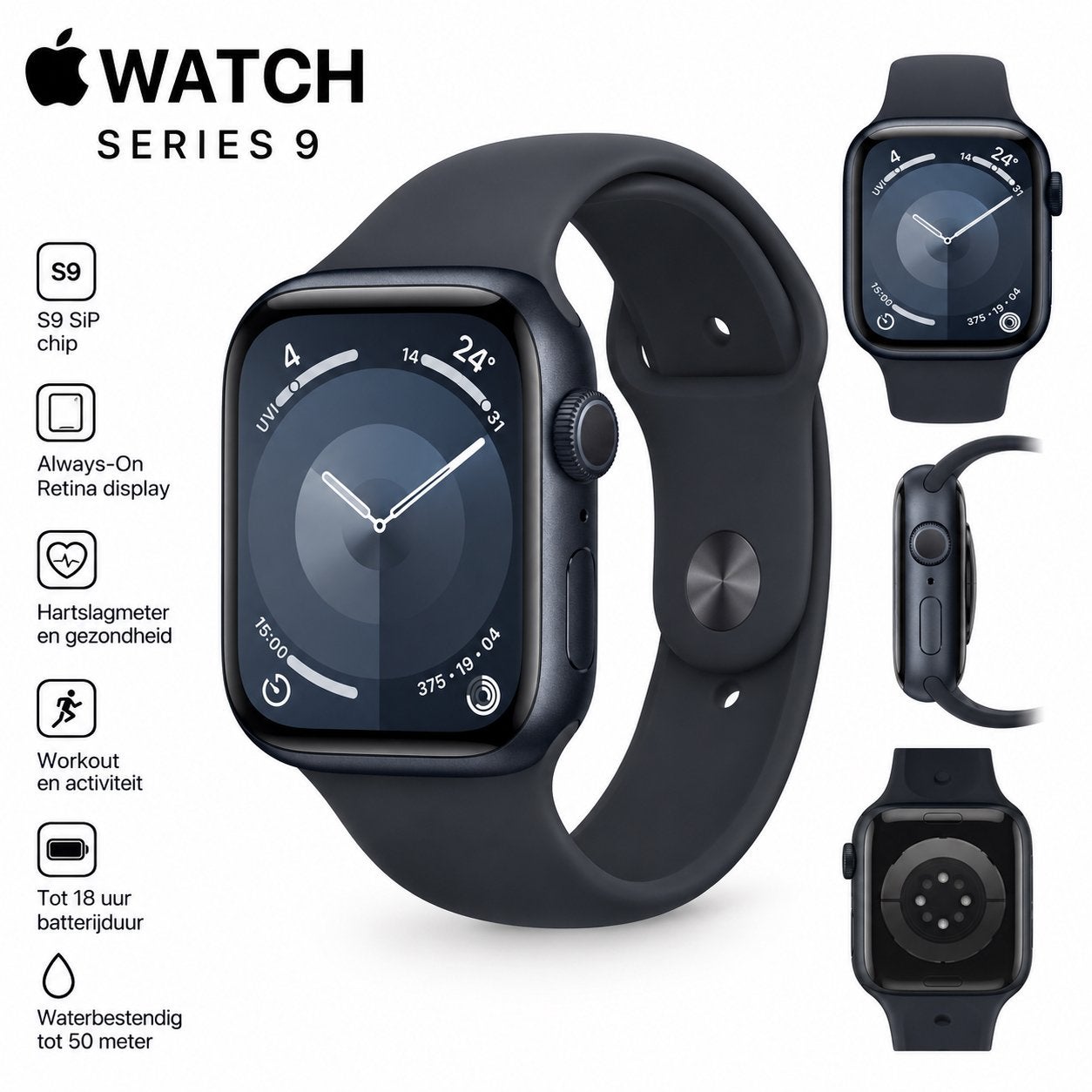 AppleWatch Series 9, Hartslag, IOS, Ophalen of Verzenden, Zo goed als nieuw