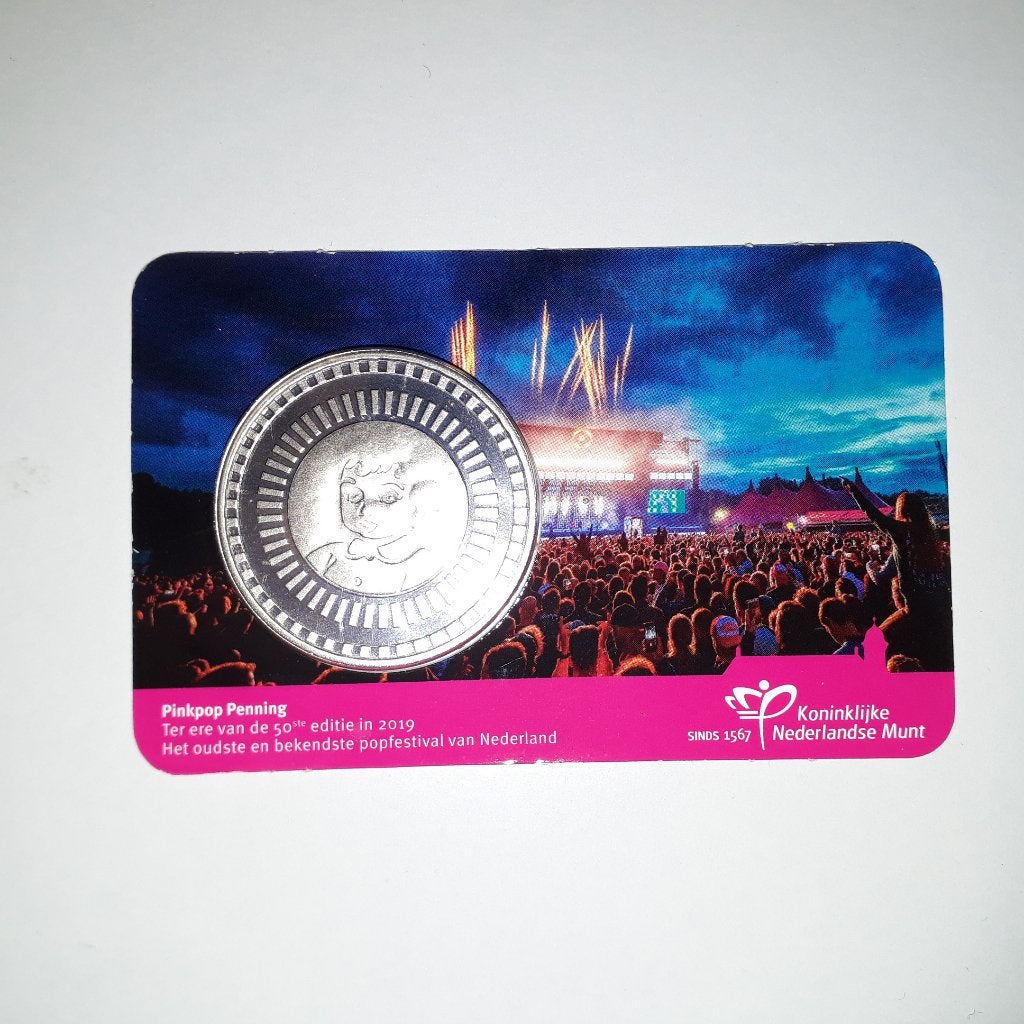 50 jaar Pinkpop Penning in coincard, Verzenden, Overige materialen, Nederland