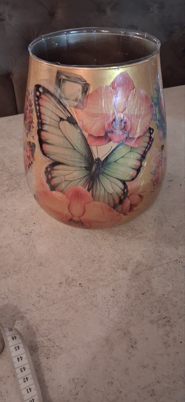 Decoratieve glazen vaas met vlinders en bloemen, Antiek en Kunst, Ophalen of Verzenden