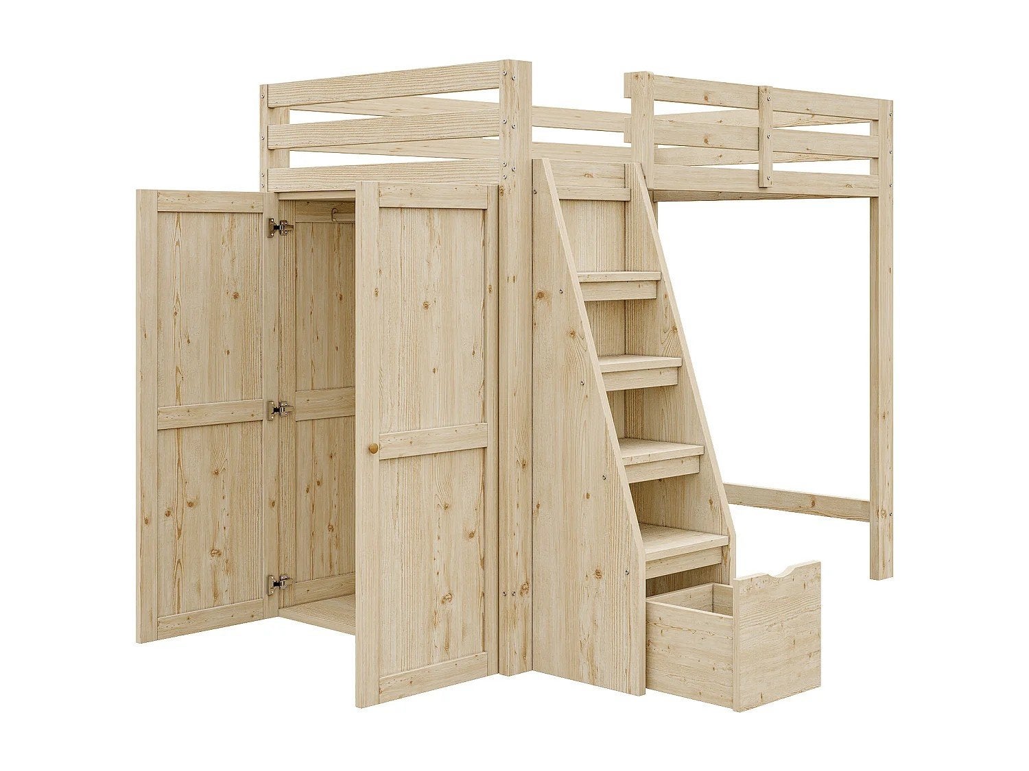 Foto 3 van Houten hoogslaper met kast en lade - Natuurlijk hout