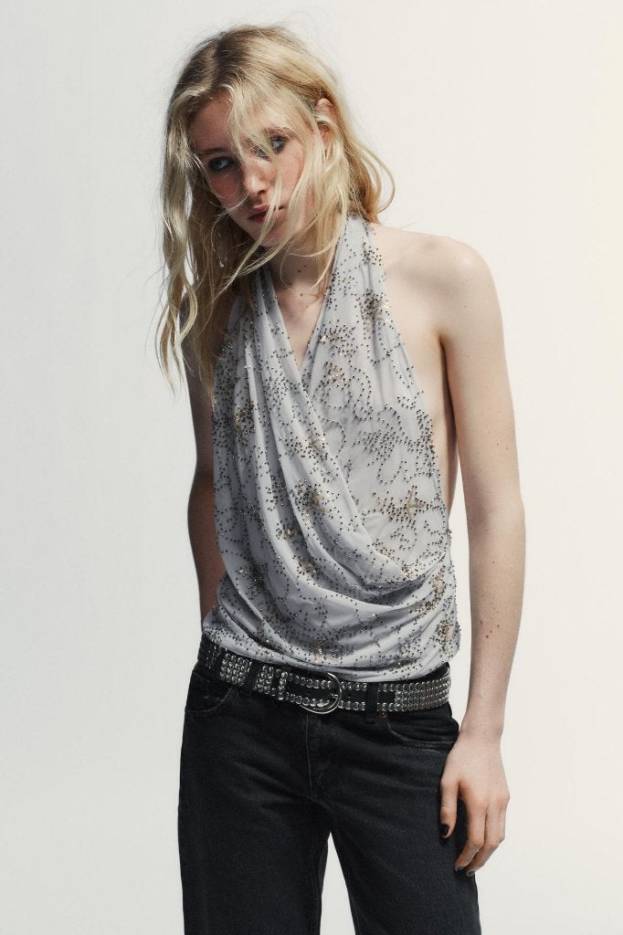 Heel mooie Nieuwe Zara Haltertop met kralenapplicaties., Kleding | Dames, Maat 38/40 (M), Zara, Nieuw, Ophalen of Verzenden