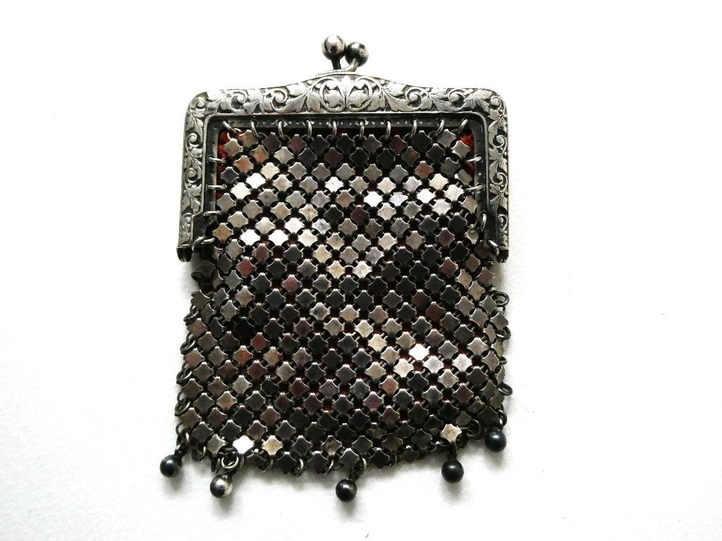 Zilver chatelaine beursje - portomoneetje kleingeld beursje, Antiek en Kunst, Ophalen of Verzenden, Zilver
