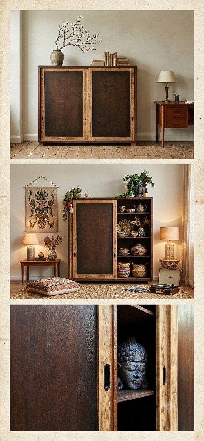Houten Kast met Schuifdeuren – Boho & Vintage Chique, 2033NJ, Gebruikt, Info@vintagefabriek.com, Ophalen