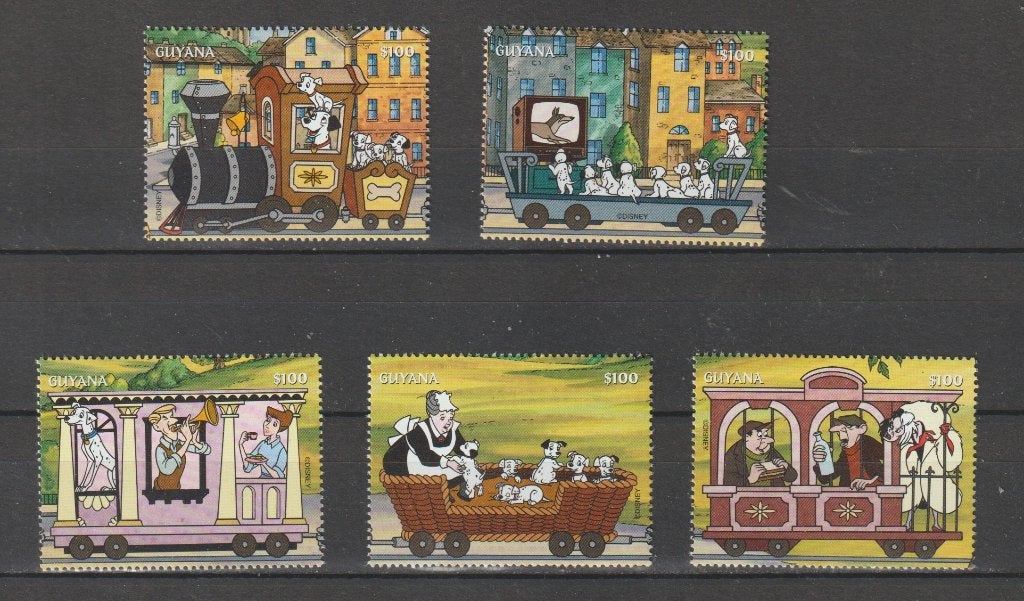 DISNEY=101 DALMATIERS TREIN=compl.sv5st GUYANA-Y4749A, Verzenden, Postfris, Overige thema's