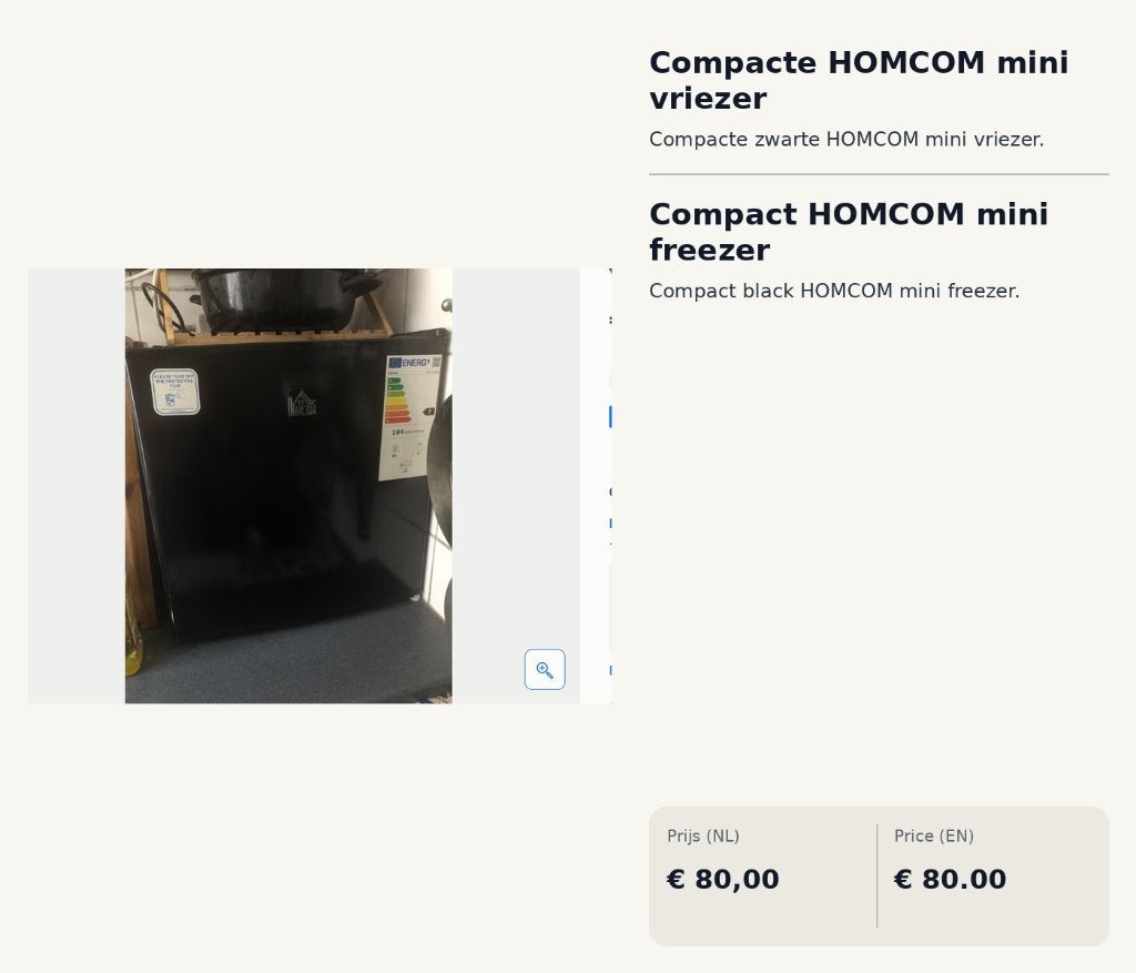 Compacte HOMCOM mini vriezer, Witgoed en Apparatuur, Minder dan 85 cm, Minder dan 60 cm, Zo goed als nieuw, Energieklasse A of zuiniger