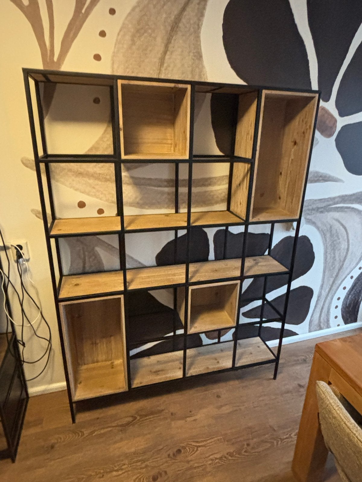 Industriële boekenkast/stellingkast met hout en bv metaal, Ophalen, Met plank(en), Gebruikt, 100 tot 150 cm