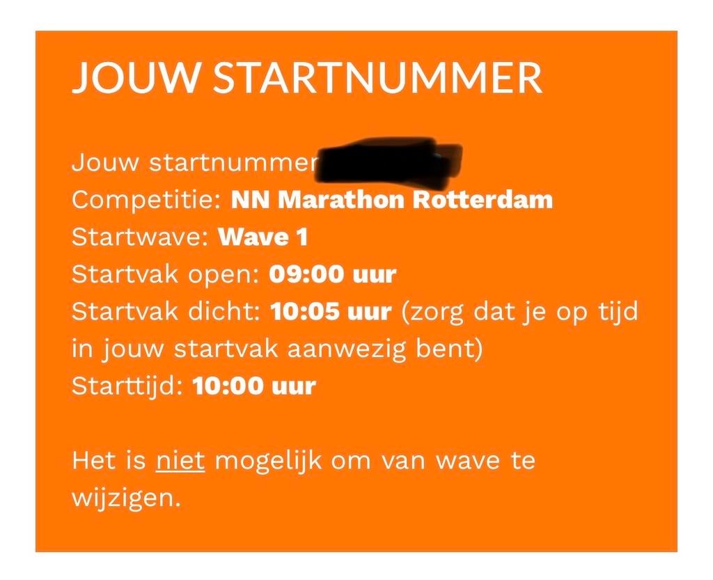 Marathon Rotterdam Wave 1 startbewijs, Eén persoon, April
