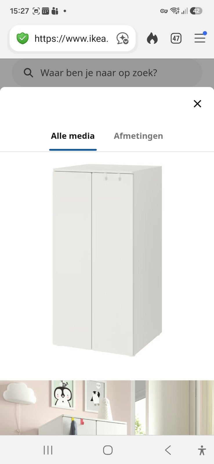 IKEA SMÅSTAD / PLATSA/ Kledingkast wit (123x60x57 cm), Huis en Inrichting, Kasten | Kledingkasten, Ophalen, Modern, functioneel