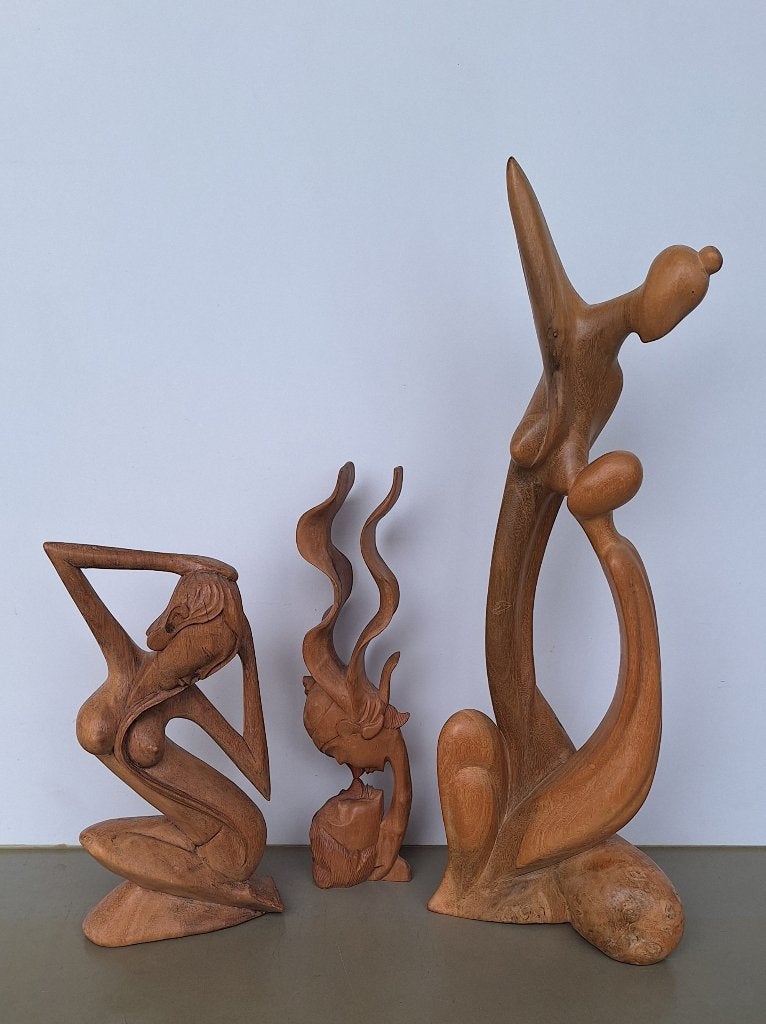lot 3st Balinese houten beelden 30-55cm Bali Ubed Indonesië, Houtsnijwerk, Art deco, Ophalen of Verzenden, 20 - 50 cm
