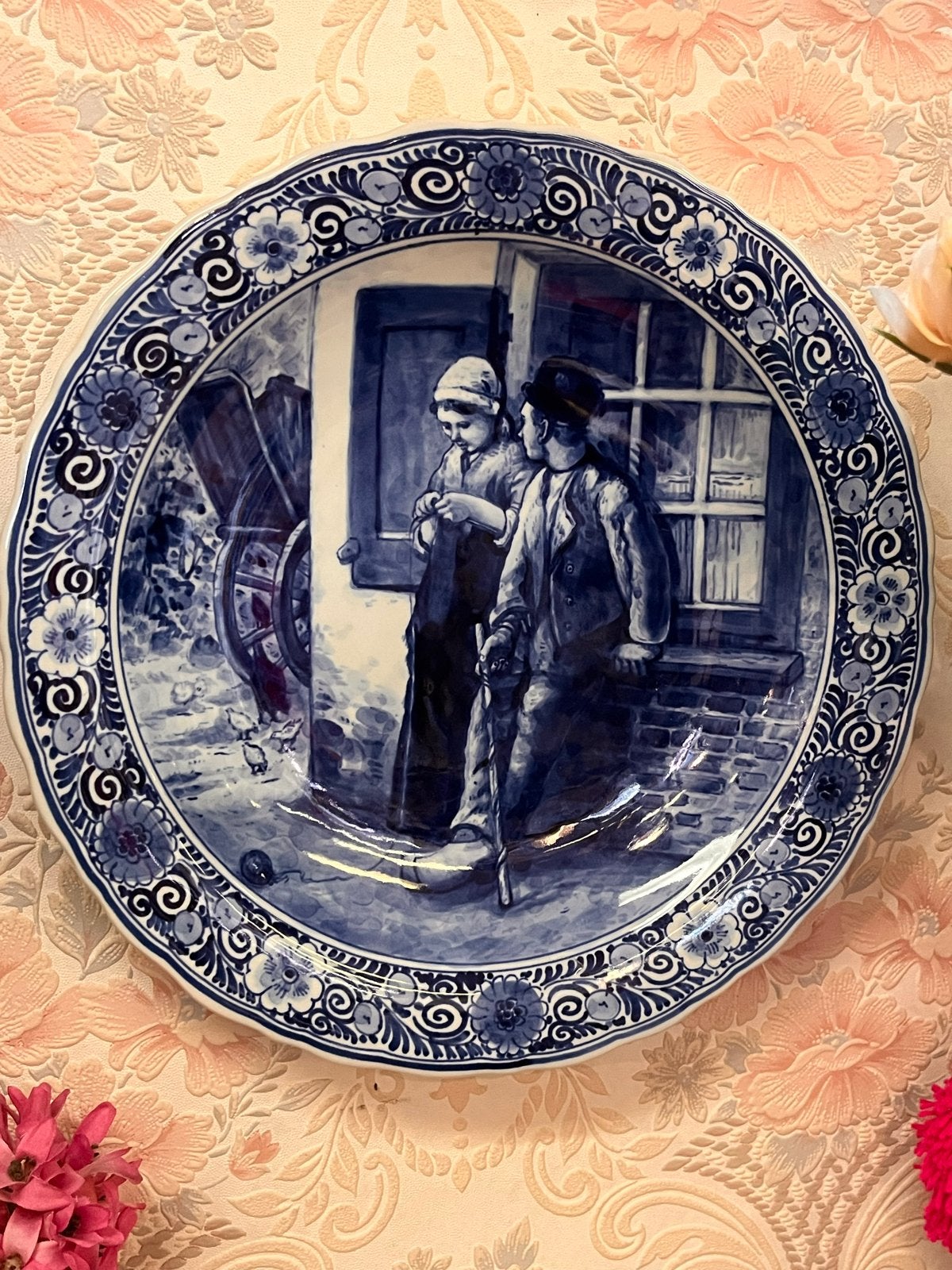 Delfts blauw wandbord 'Causerie' naar B.J. Blommers, Ophalen of Verzenden