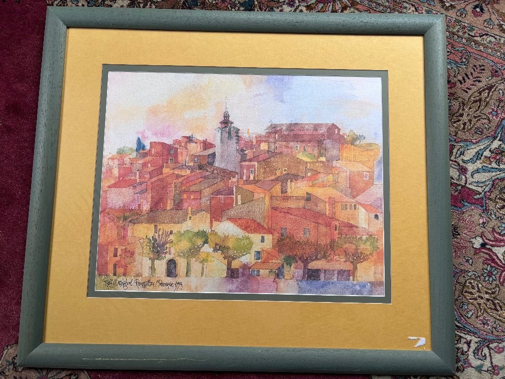 rote originele aquarel Roussillon Provence 1991, Ophalen of Verzenden