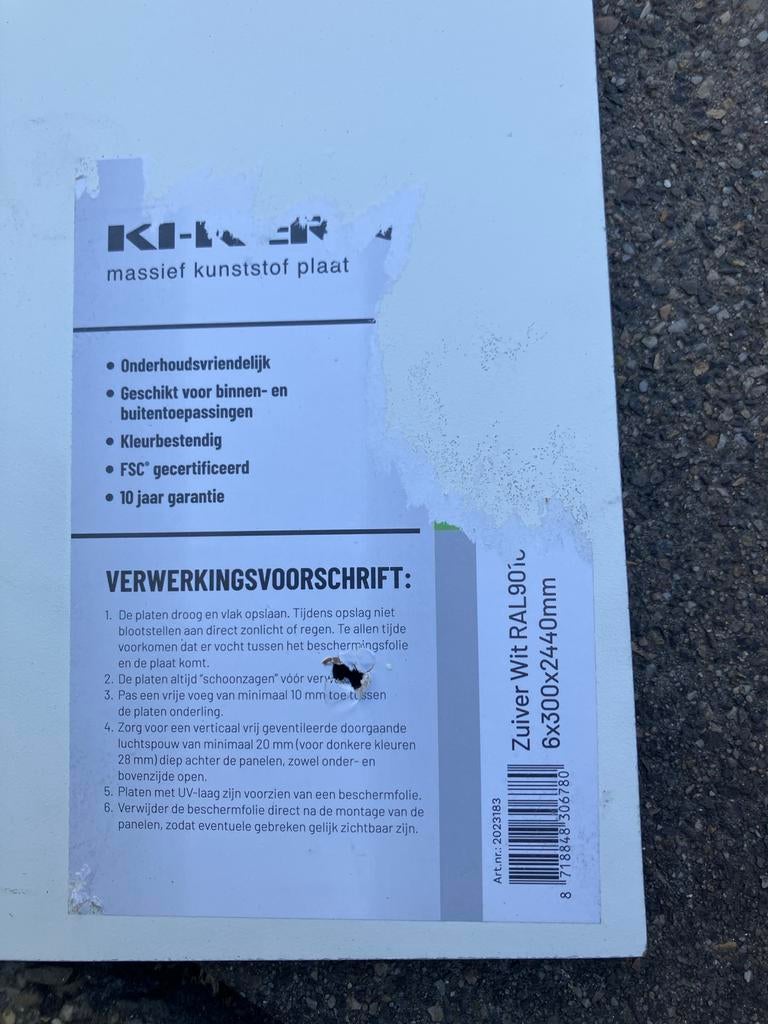 2  HPL Plaat Zuiver Wit RAL9010 6x300 - 2440 en 1610 lang, Ophalen of Verzenden, Nieuw, HPL, Minder dan 20 mm