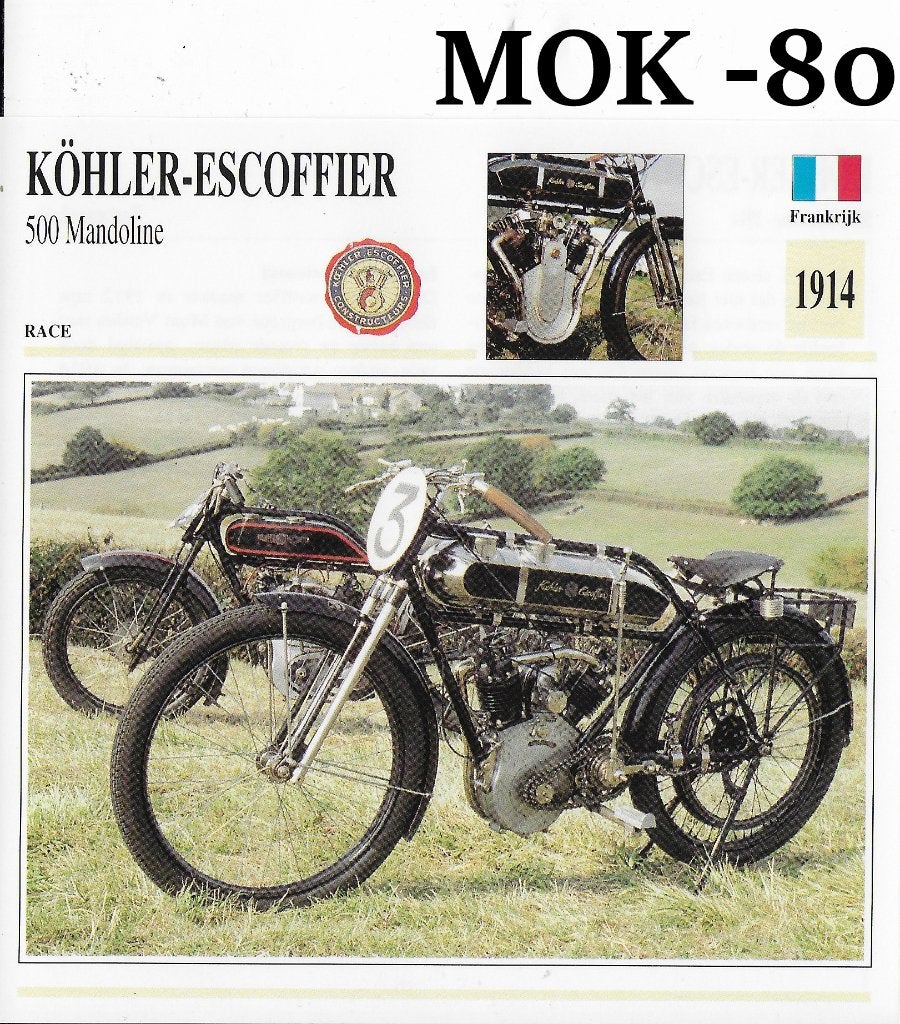 Mok80 motorkaart kohler escoffier 500 mandoline ( 1914 ), Ophalen of Verzenden, Zo goed als nieuw, Auto's