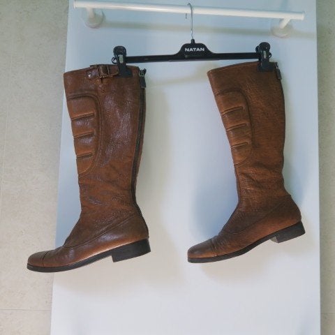 Laarsjes leder bruin lange rits achteraan Miu Miu mt 37,5, Hoge laarzen, Miu Miu, Bruin, Ophalen of Verzenden