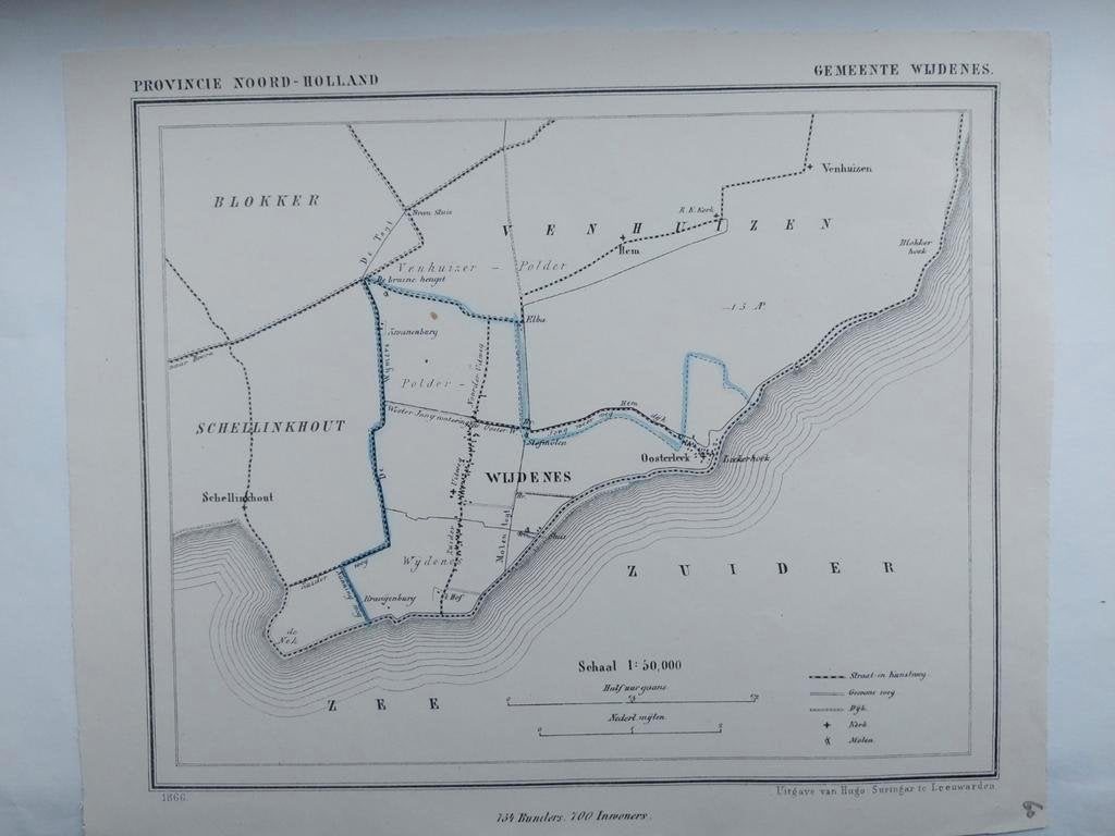 60 / Wijdenes Schellinghour Venhuizen Oosterleek litho 1866, Ophalen of Verzenden