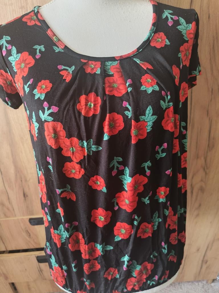 Balloon top zwart Tantilly bloem maat S, Maat 38/40 (M), Verzenden, Zwart, Zo goed als nieuw