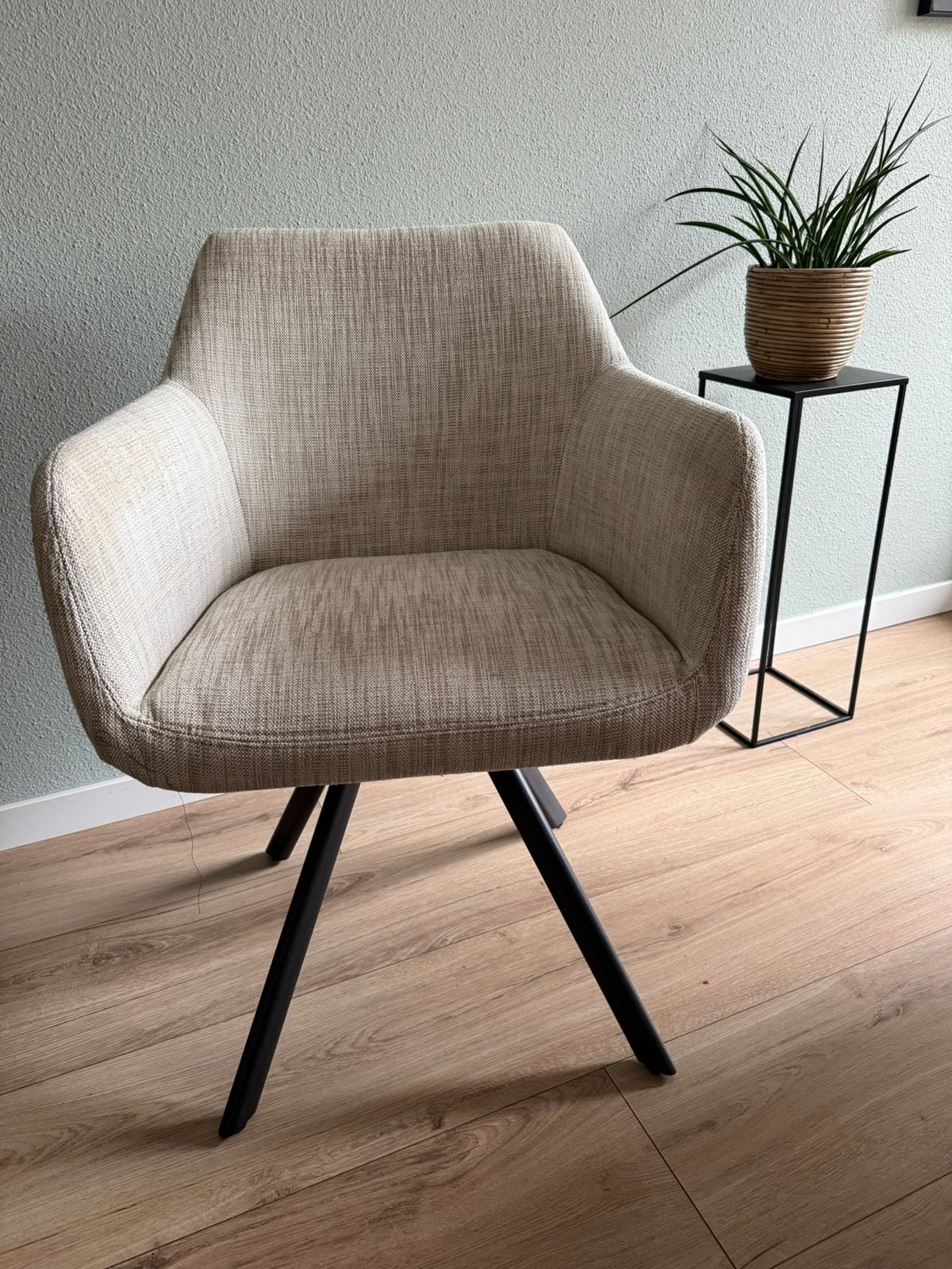 Eetkamerstoelen (armstoelen) 6 stuks (2 draaibaar), Huis en Inrichting, Stoelen, Ophalen, Zwart, Zo goed als nieuw, Metaal