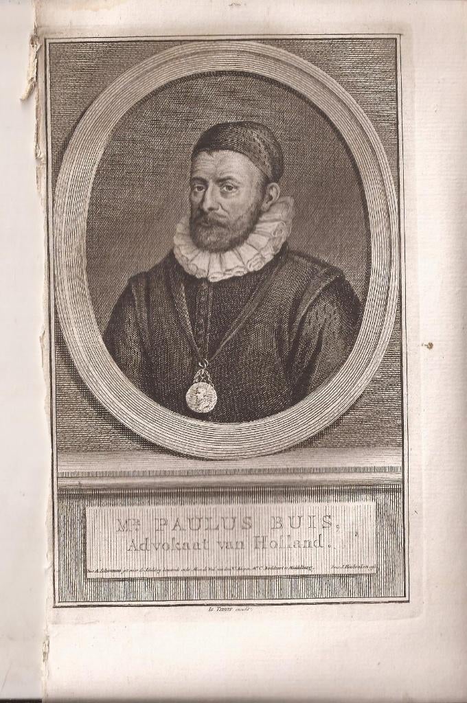 Portret Mr. Paulus Buis,Advokaat van Holland. Houbraken 1789, Origineel, Ophalen of Verzenden, Gravure, 11 cm
