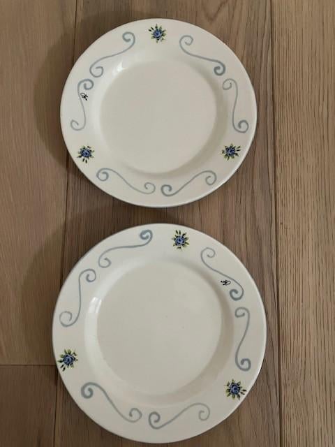 2 gebaksbordjes blauwe roosjes Jet ter Steege, Ophalen of Verzenden, Zo goed als nieuw, Bord(en), Overige stijlen