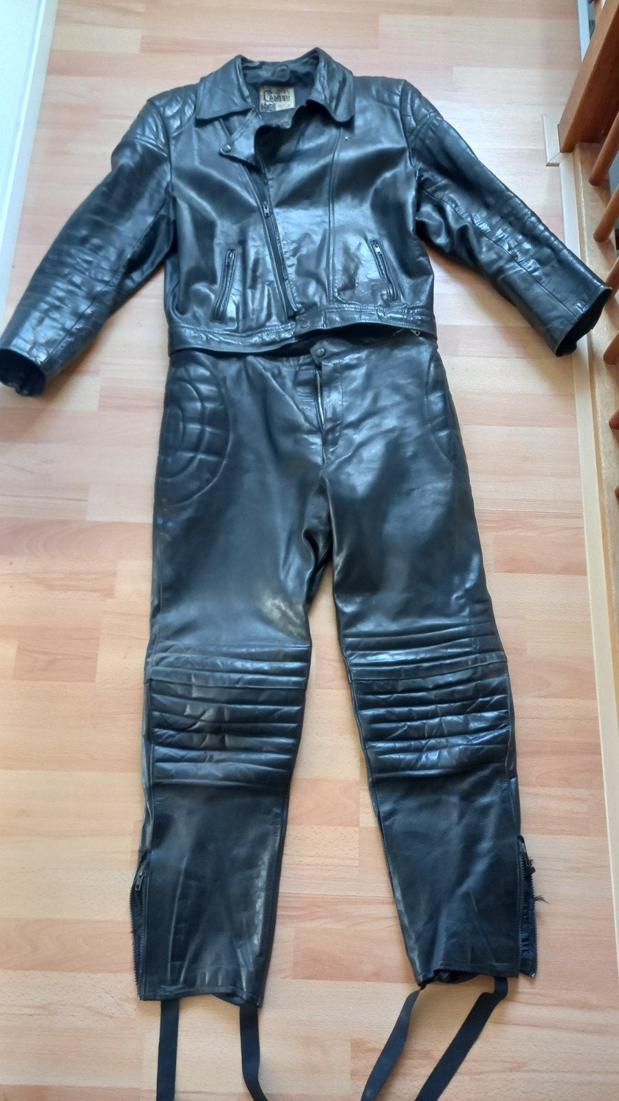 Klassiek retro leren motorpak (jas + broek), Ophalen of Verzenden, Campri, Tweedehands, Heren