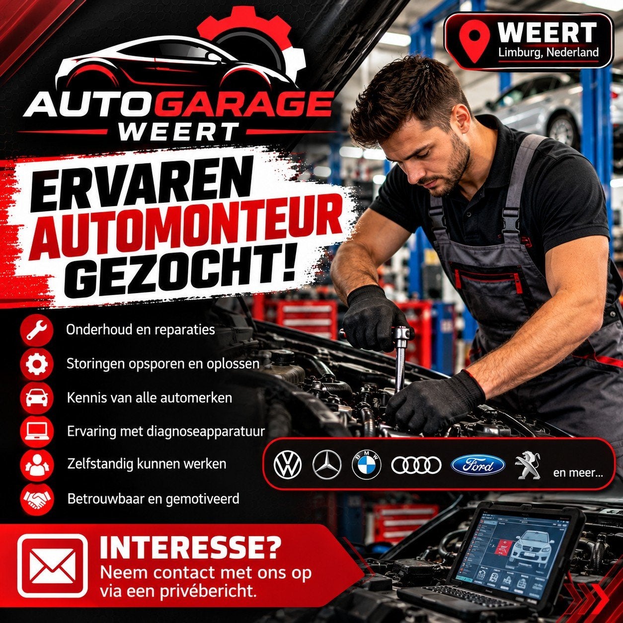 Automonteur Gezocht, 33 - 40 uur, Overige niveaus, Overige vormen