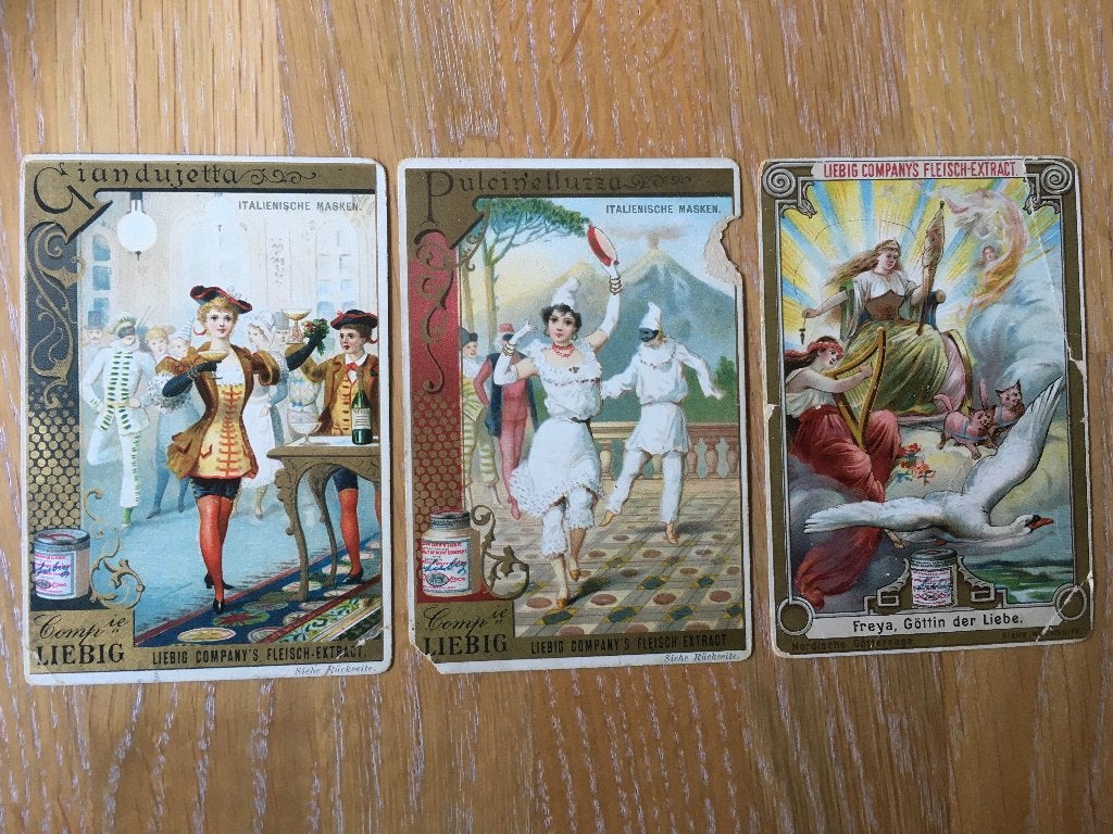 liebig reclame litho's 7x11cm 3 stuks samen, Gebruikt, Verzenden, Voor 1940, Prent
