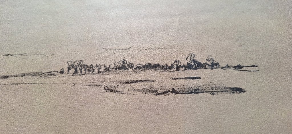 Gesigneerde Litho 'Rivierlandschap' uit 1970, Antiek en Kunst, Realistisch, Gedateerd, Ophalen of Verzenden, Landschap