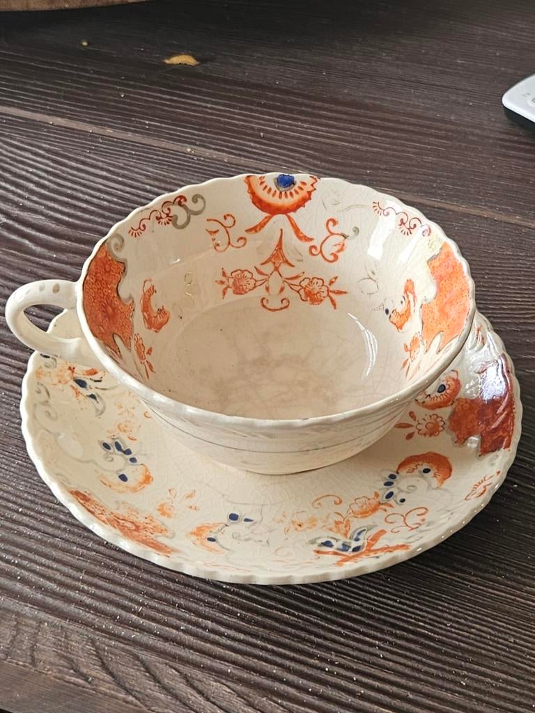 Antieke kop en schotel Goldflower, Ophalen of Verzenden