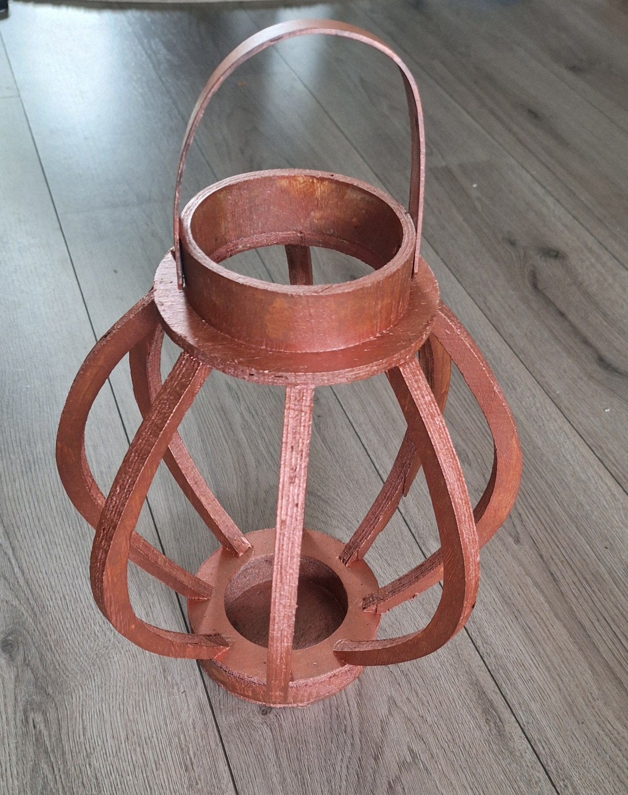 Houten lantaarn windlicht 40 x 25 cm, Bruin, Overige typen, Ophalen of Verzenden, Zo goed als nieuw