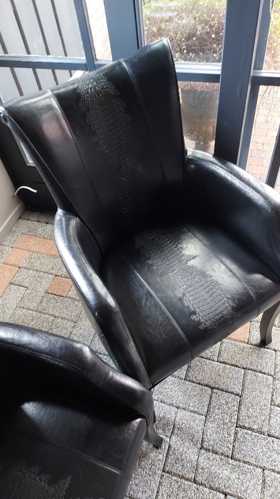 Zwarte kunstlederen stoelen met armleuning, Huis en Inrichting, Ophalen, Gebruikt, Zwart, Engelse stijl/landelijke