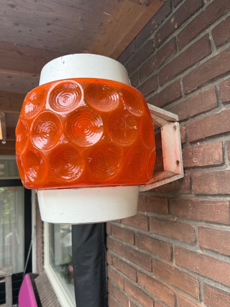2 Vintage buitenlampen Glashütte Limburg Brutalisme Sixties, Ophalen, Gebruikt, Oranje, Buitenlamp